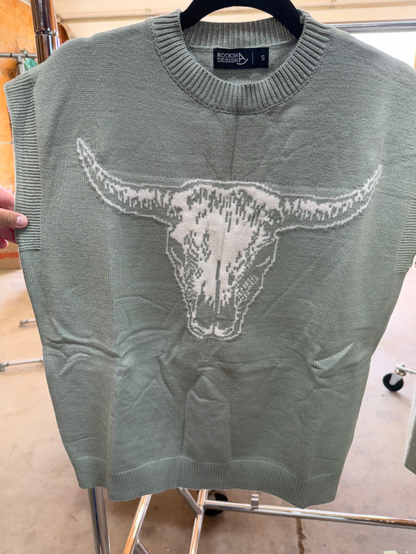 Sage Skull Sweater Vest