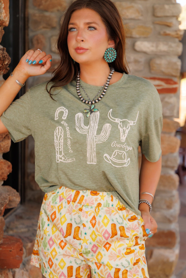 We Need More Cowboys Sage Tee