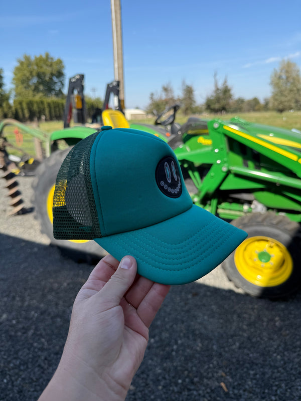 Turquoise Smiley Trucker Hat