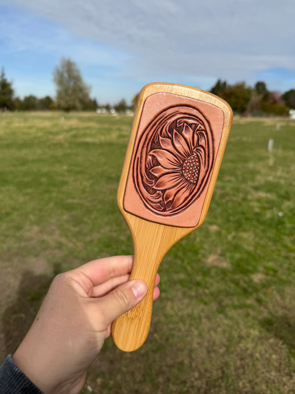 Flower Tooled Leather Hair Brush