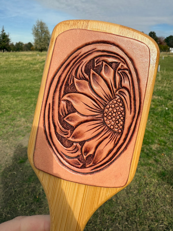 Flower Tooled Leather Hair Brush