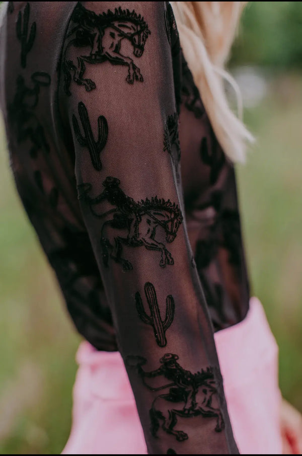 Black Magic Mesh Long Sleeve Top