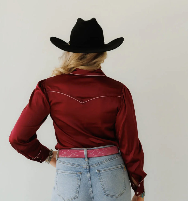 The Straight Arrow Satin ButtonUp Red