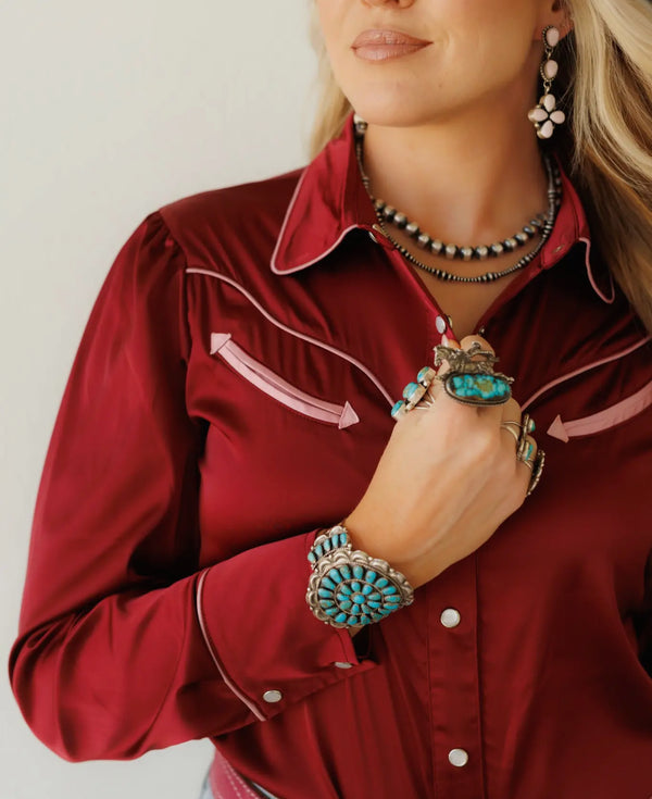 The Straight Arrow Satin ButtonUp Red