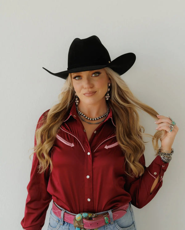The Straight Arrow Satin ButtonUp Red
