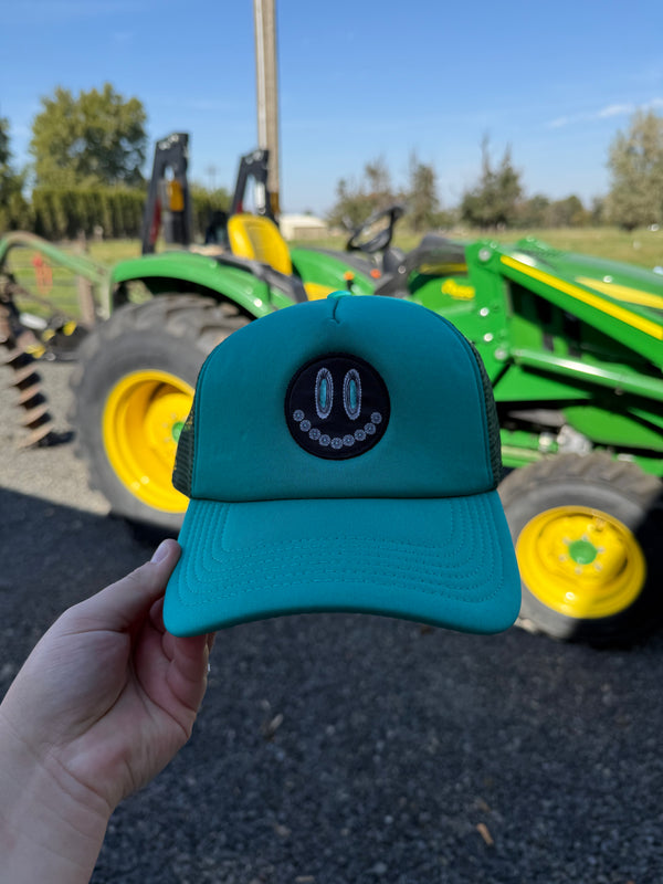 Turquoise Smiley Trucker Hat