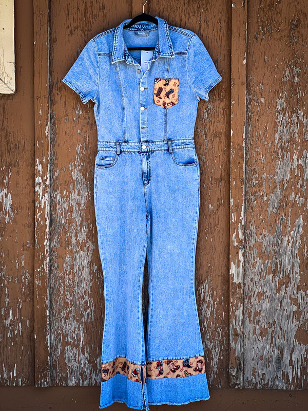 The Denim Dale Jumpsuit Boot Print