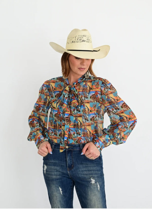 The Cowboy Pop Art Bow Blouse