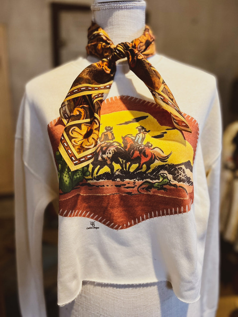When The Cowboy Rides Away Cropped Crewneck